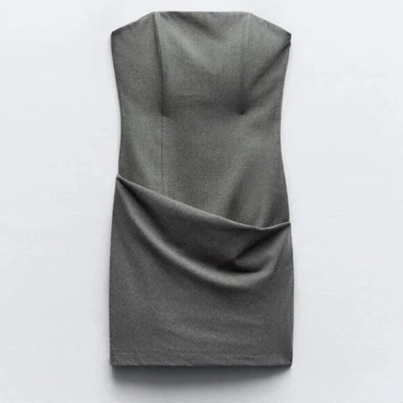 Zara Strapless Mini Dress NWT Grey Size Medium - Picture 3 of 10